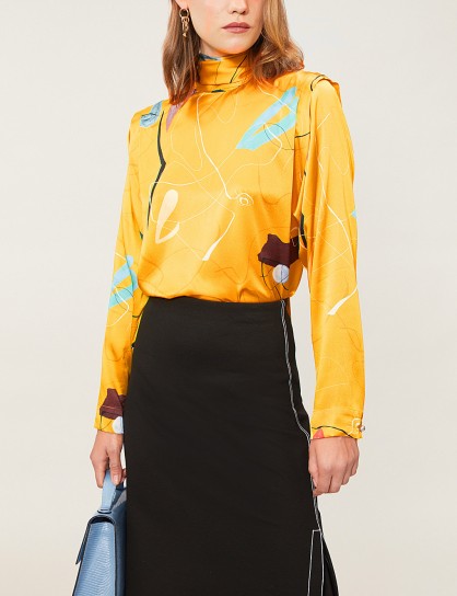 ROKSANDA Aluna abstract-print silk blouse in Ochre ~ chic high neck