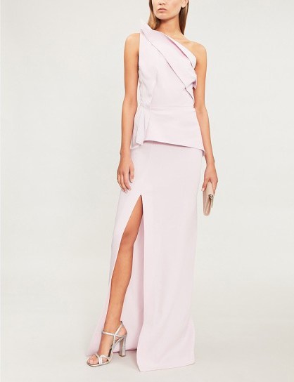 ROLAND MOURET Acosta asymmetric wool maxi dress in ballet pink. NUDE ONE SHOULDER GOWN - flipped