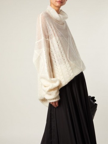 MAISON MARGIELA Roll-neck ivory mohair-blend sweater | semi sheer slouchy jumper - flipped