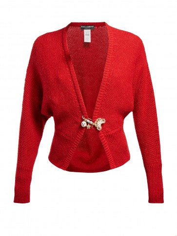 DOLCE & GABBANA Safety-pin red wool-blend cardigan ~ beautiful Italian knitwear