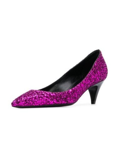 SAINT LAURENT Charlotte purple glitter pumps / shimmering courts - flipped