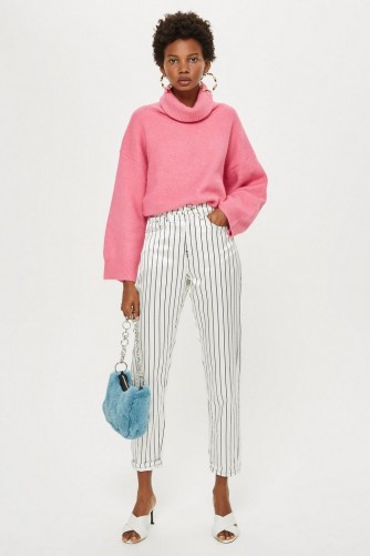 Topshop Sateen Side Striped Mom Jeans in White