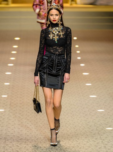 DOLCE & GABBANA Black Satin lace-up skirt ~ glamorous Italian clothing