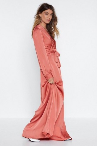 Nasty Gal Satin Lover Maxi Dress Rust – long wrap style dresses - flipped