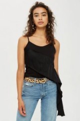 Topshop Satin Panel Cami Top in Black | side draped camisole