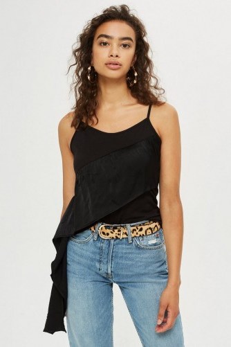 Topshop Satin Panel Cami Top in Black | side draped camisole - flipped