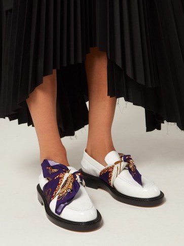 MAISON MARGIELA Scarf-tied white patent-leather loafers - flipped