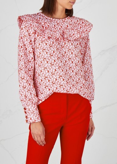 SHRIMPS Sinead floral-embroidered top ~ romantic ruffles and red roses - flipped