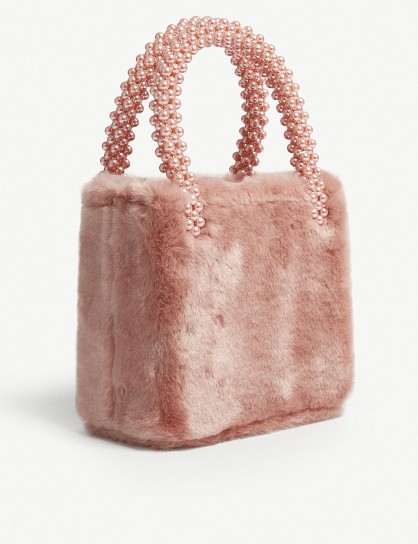 SHRIMPS Una dusty-pink faux-fur bag – small luxe handbag