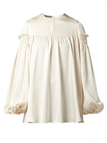 ALEXANDER MCQUEEN Ivory Silk smocked sleeve blouse | luxe tops - flipped