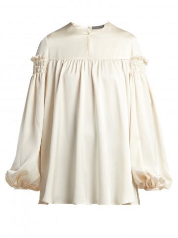 ALEXANDER MCQUEEN Ivory Silk smocked sleeve blouse | luxe tops