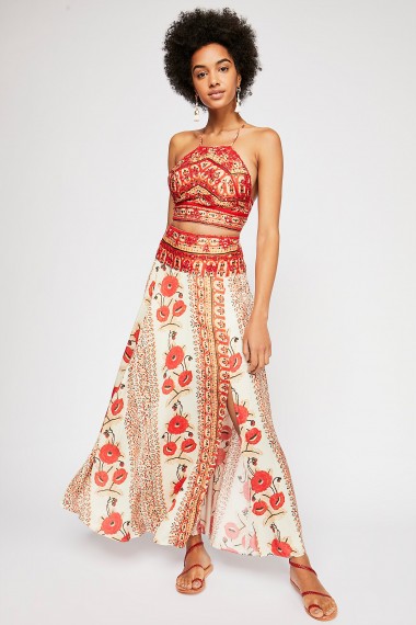 Free People Silk Road Co-Ord ivory combo / red floral boho outfit