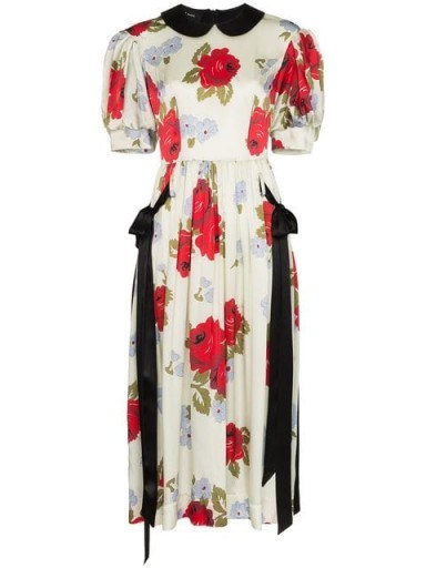 SIMONE ROCHA contrast floral print silk dress / puffed sleeves / Peter Pan collar - flipped