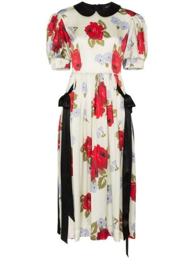 SIMONE ROCHA contrast floral print silk dress / puffed sleeves / Peter Pan collar