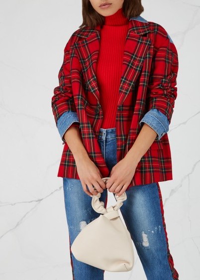 SJYP Plaid denim-panelled wool jacket | cool tartan blazer - flipped