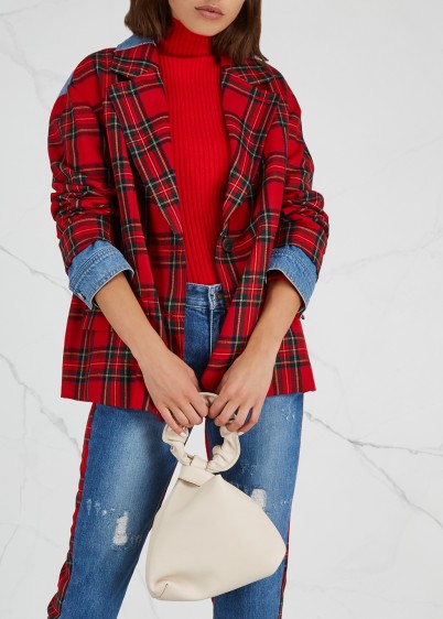 SJYP Plaid denim-panelled wool jacket | cool tartan blazer