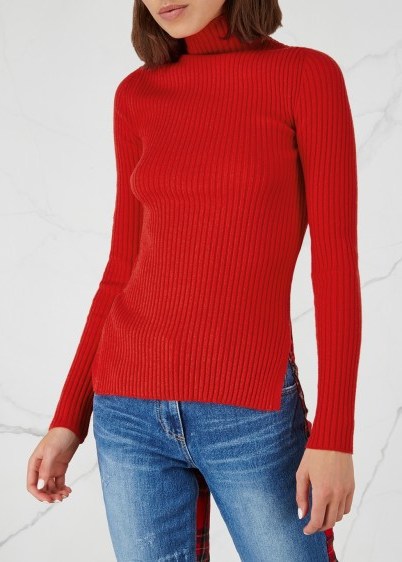 SJYP Red ribbed-knit jumper | essential autumn turtleneck - flipped