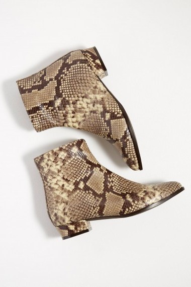 Anthropologie Snakeskin-Print Leather Ankle Boots in Brown Motif - flipped