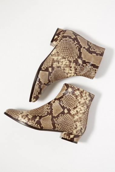 Anthropologie Snakeskin-Print Leather Ankle Boots in Brown Motif