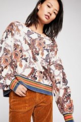 Free People Sporty Flora Pullover in Eggshell Combo / slouchy paisley top