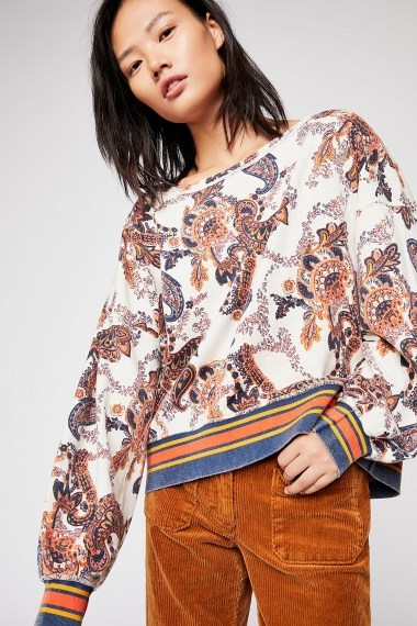 Free People Sporty Flora Pullover in Eggshell Combo / slouchy paisley top - flipped
