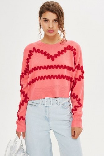 Topshop Squiggle Corduroy Jumper | pink knitwear - flipped