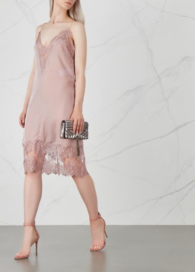 STELLA MCCARTNEY Blush lace-trimmed velvet dress – semi sheer slip