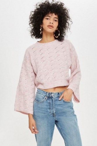 Topshop Stitch Detail Cropped Jumper in Light Pink | wide sleeve sweater - flipped