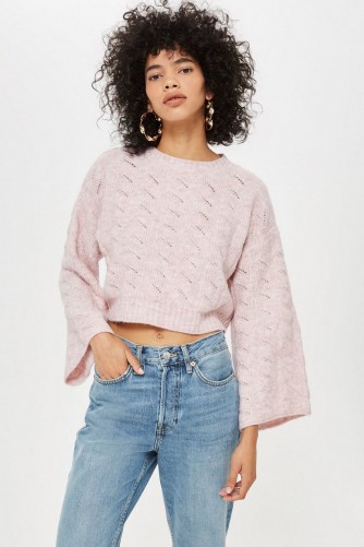 Topshop Stitch Detail Cropped Jumper in Light Pink | wide sleeve sweater