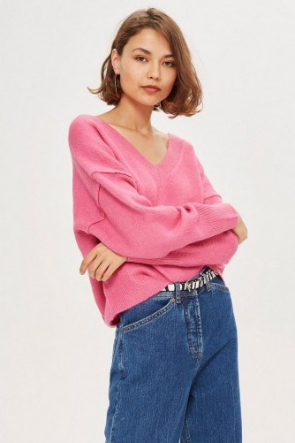 Topshop Super Soft V Neck Jumper in Bright Pink | luxe style knitwear - flipped