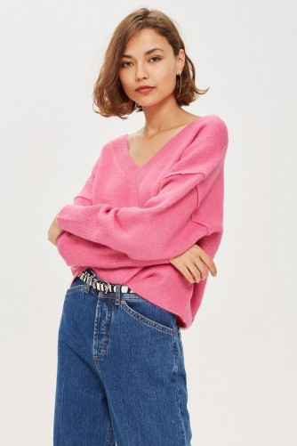 Topshop Super Soft V Neck Jumper in Bright Pink | luxe style knitwear