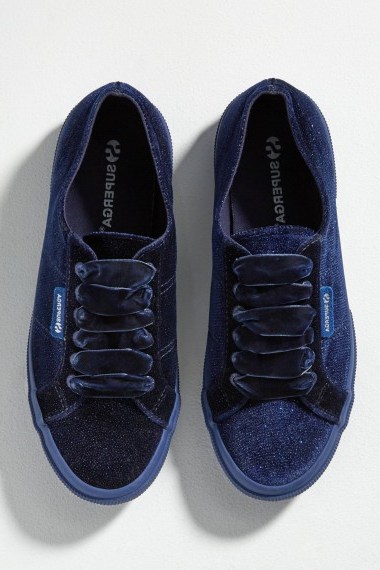 Superga Velvet Glitter Trainers in Navy | blue sneakers | sports luxe footwear - flipped