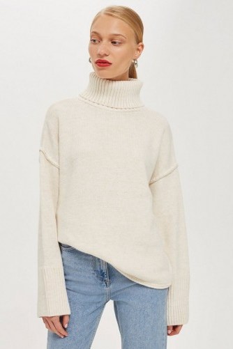 Topshop Supersoft Ribbed Roll Neck Jumper in Oatmeal | neutral knits - flipped