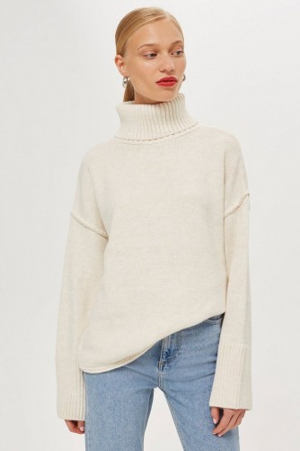 Topshop Supersoft Ribbed Roll Neck Jumper in Oatmeal | neutral knits
