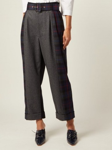ISA ARFEN Tartan-panelled grey wool wide-leg trousers - flipped