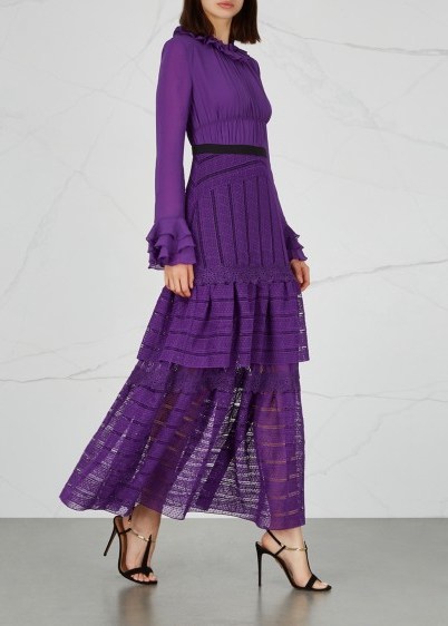 THREE FLOOR Ultralicious purple guipure lace gown – romantic tiered maxi - flipped