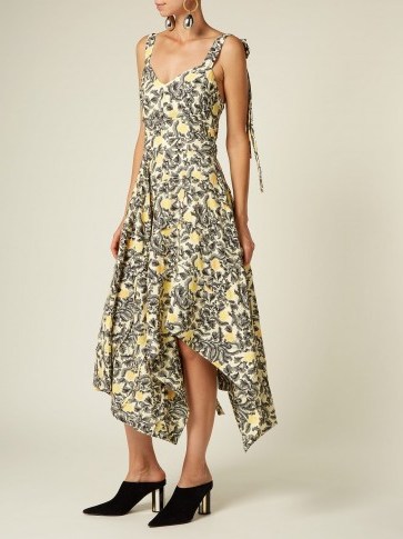 PROENZA SCHOULER Tie-shoulder floral-print crepe dress / asymmetric hem - flipped