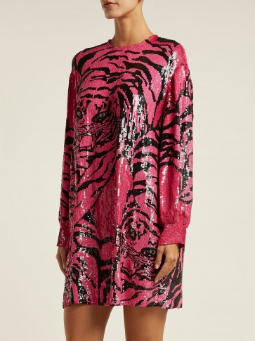 VALENTINO Hot-Pink Tiger sequin-embellished silk-chiffon mini dress