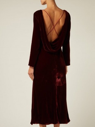 SALONI Tina boat-neck burgundy velvet dress ~ draped back - flipped
