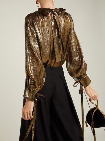 OSMAN Tulia silk-blend gold lamé blouse