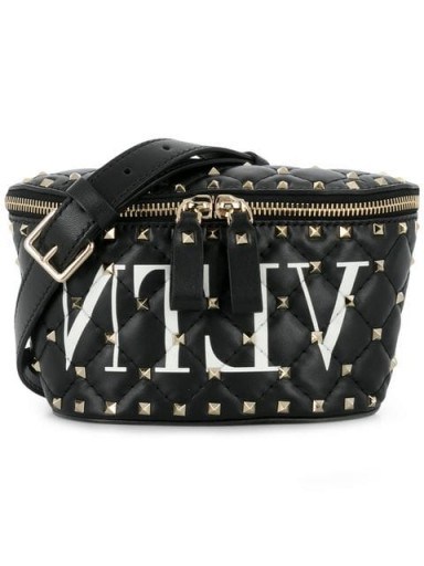 VALENTINO Valentino Garavani Rockstud Spike black leather belt bag | studded bum bag - flipped