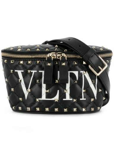 VALENTINO Valentino Garavani Rockstud Spike black leather belt bag | studded bum bag