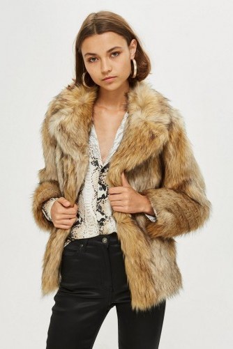 Topshop Vintage Faux Fur Coat – autumn luxe – neutral brown tones - flipped