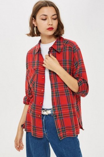 TOPSHOP Washed Check Shirt in Red - flipped