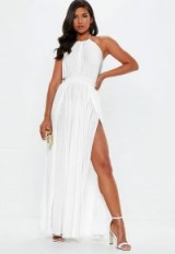 Missguided white slinky halterneck maxi dress – going out glamour
