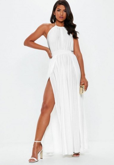 Missguided white slinky halterneck maxi dress – going out glamour - flipped