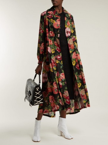 JUNYA WATANABE Black Wool-knit floral-print georgette dress