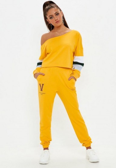 Missguided yellow virginia state jogger sweat bottoms – sports fashion - flipped
