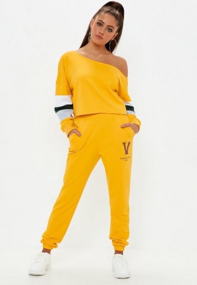 Missguided yellow virginia state jogger sweat bottoms – sports fashion