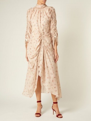 PREEN BY THORNTON BREGAZZI Zillie beige floral-print silk dress ~ feminine occasion wear - flipped